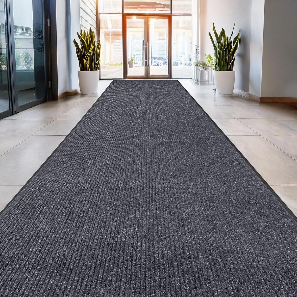 MaxMat® Heavy Duty Entry Floor Mat - Large Commercial, Indoor/Outdoor, Waterproof, Easy to Clean, Low-Profile Door Mat (4 x 6 Feet, Brown, MXM-RIB0046BR)