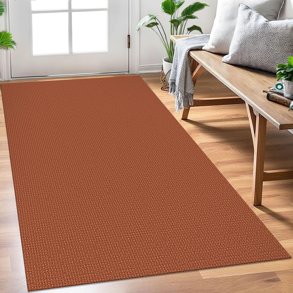 EARTHALL Woven Area Rug 3x5 Ft Washable Rugs for Entryway Braided Non Slip Rubber Backed Throw Rugs Door Mat Indoor Outdoor Entrance Cotton Carpet for Kitchen Foyer Front Door, Orange/Tan/Brown