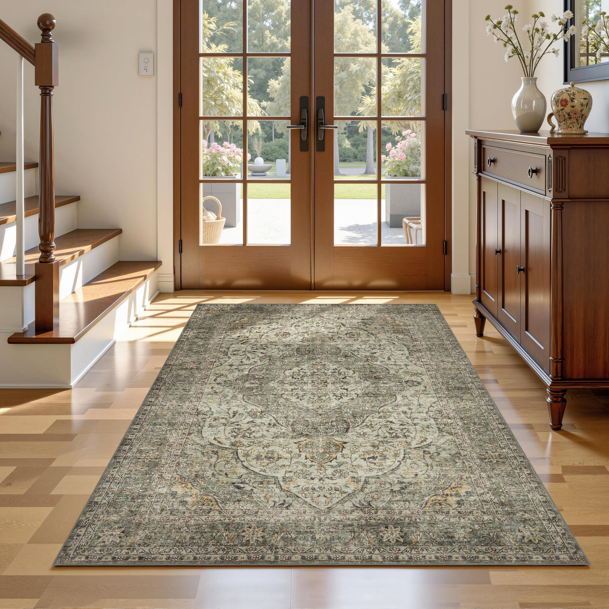 RCTJHOME 9x12 Brown Vintage Oriental Washable Area Rug Non-Slip Soft Carpet