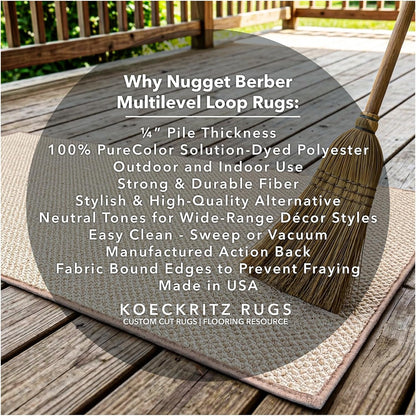 KOECKRITZ 6' x 12' Ivory Mix Nugget Special Indoor Outdoor Area Rug - Multilevel Loop Berber - Durable & Stain Resistant Carpet for Porches, Decks, Patios, Sunroom
