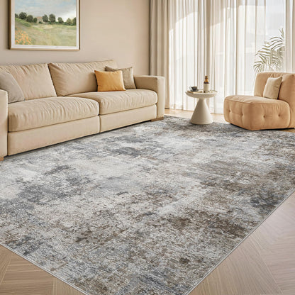 Tortania Washable 8x10 Area Rug for Living Room: Modern Abstract Neutral Large Soft Thin Rugs - Non Slip Indoor Carpet for Bedroom Dining Room Office Nursery Home Floor Decoration - Smoky Gray