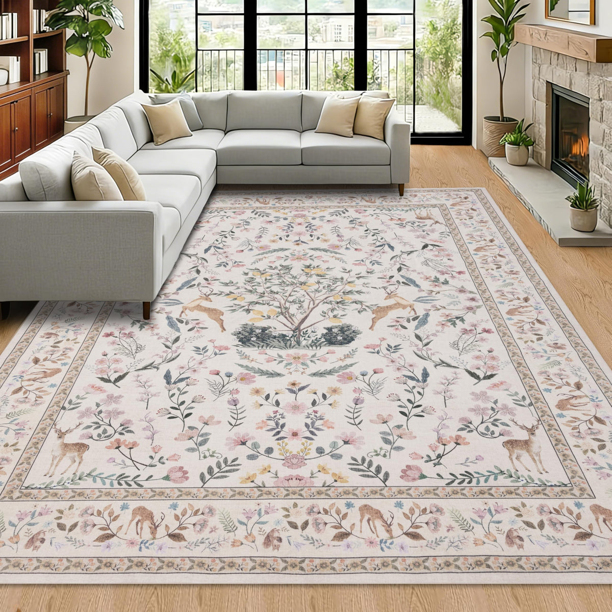 RCTJHOME 9x12 Brown Vintage Oriental Washable Area Rug Non-Slip Soft Carpet