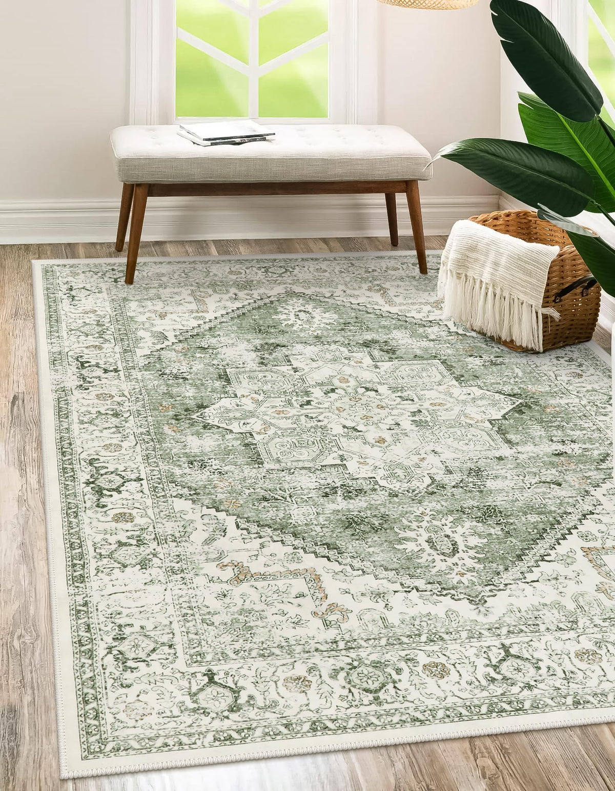 LIVEBOX Sage Washable Vintage Area Rug 3x5 Non-Slip