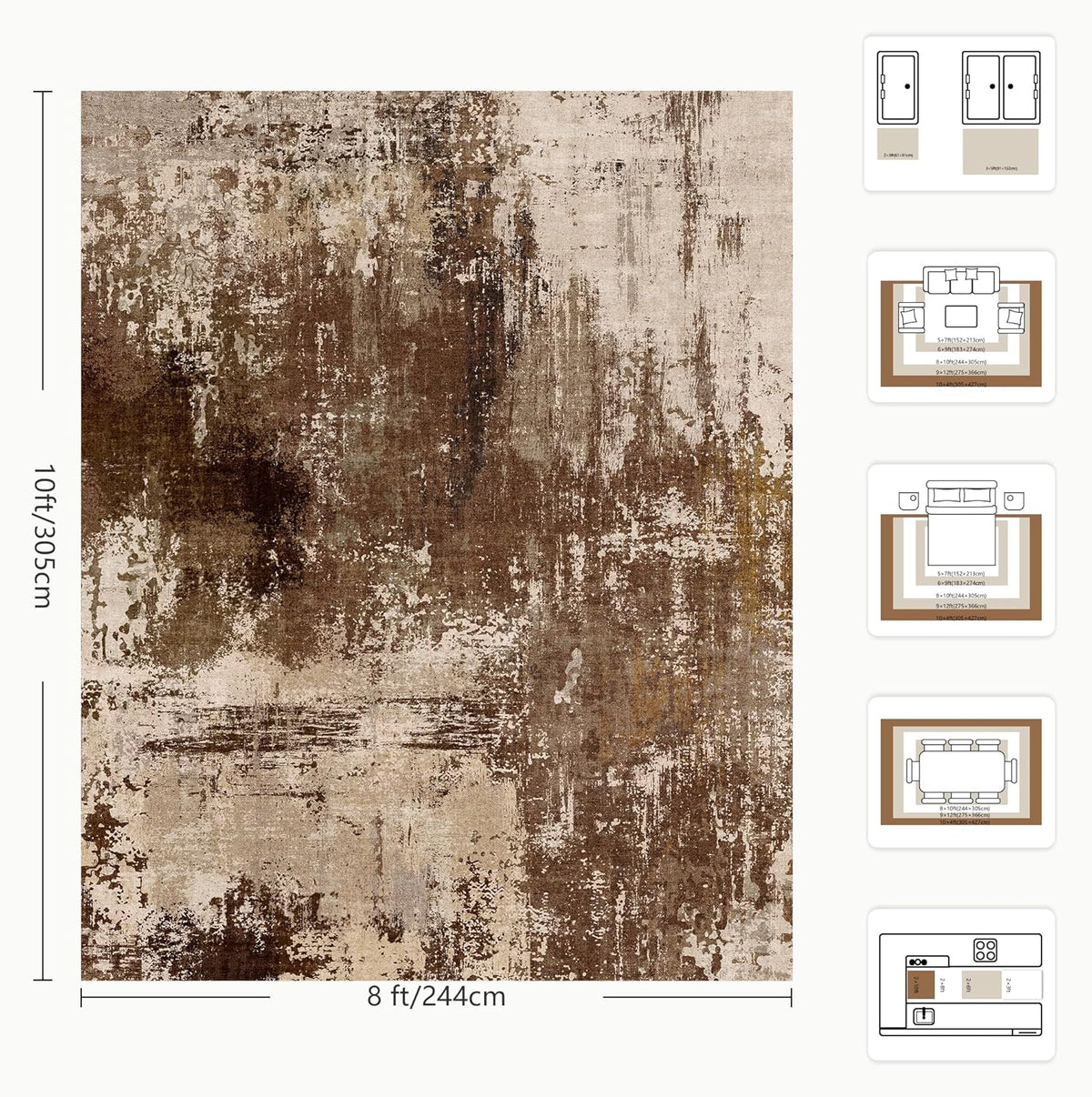 8x10 Rugs for Living Room - Modern Abstract Low Pile Washable Rug, Ultra Soft Non Slip Large Rugs, Floor Carpet for Bedroom Dining Room Office Laundry Nursery Home(Brown)