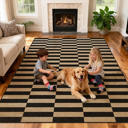 Washable 8x10 Black Striped Easy Jute Indoor Outdoor Rug for Living Room
