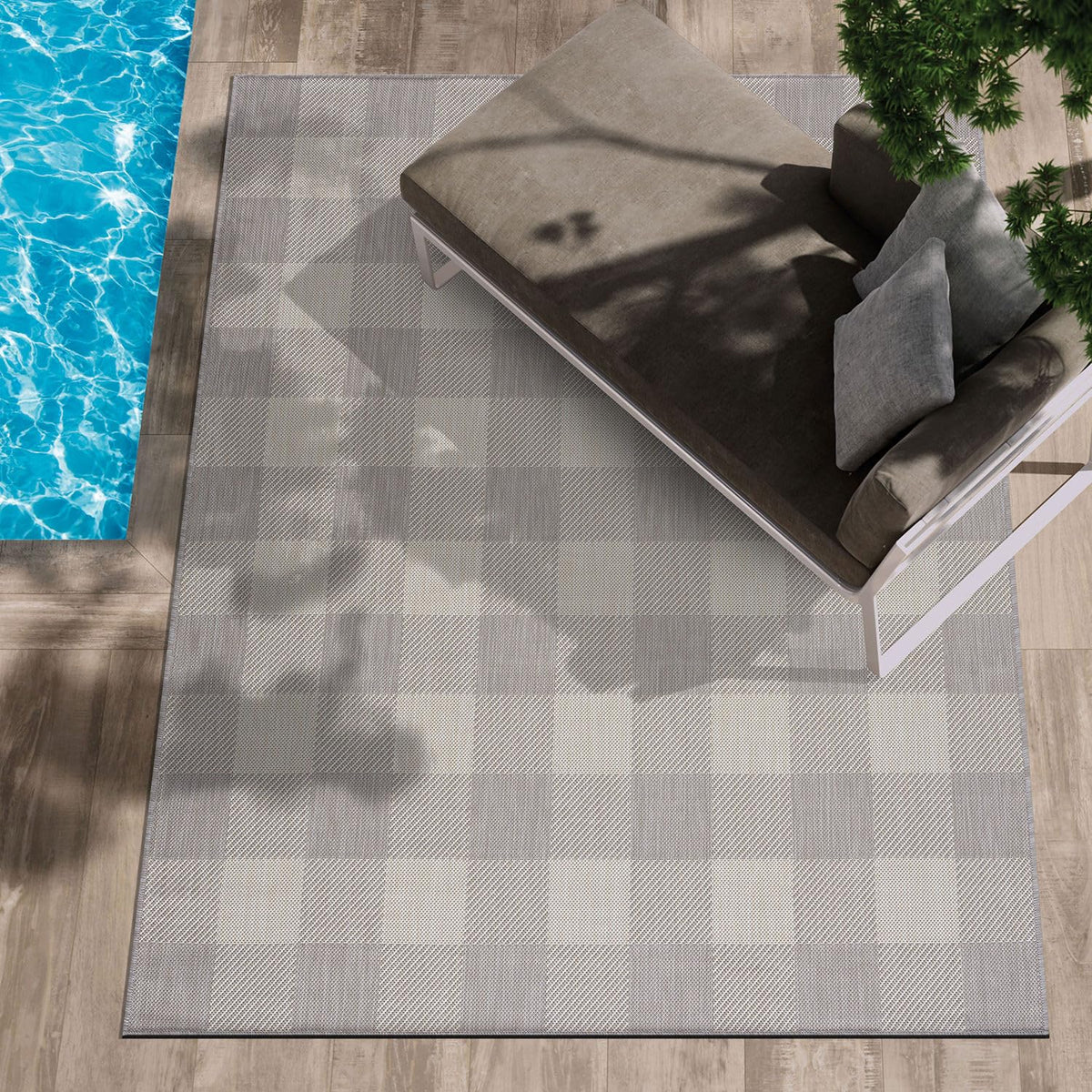 CAMILSON Indoor Outdoor Rug, 6x9 Bordered Dark Grey Black Modern Area Rugs for Indoor and Outdoor Patios, Kitchen and Hallway Mats, Washable Porch Deck Outside Carpet (Bordered Black, 6 x 9)