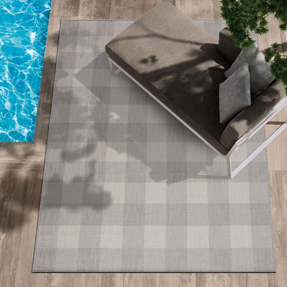 CAMILSON Indoor Outdoor Rug, 6x9 Bordered Dark Grey Black Modern Area Rugs for Indoor and Outdoor Patios, Kitchen and Hallway Mats, Washable Porch Deck Outside Carpet (Bordered Black, 6 x 9)