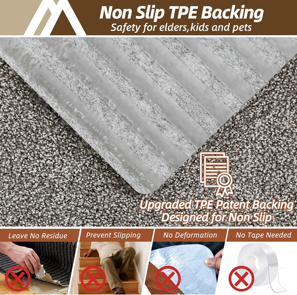 COSY HOMEER Stair Treads for Wooden Steps Non-Slip Carpet Mat,15pcs,Grey