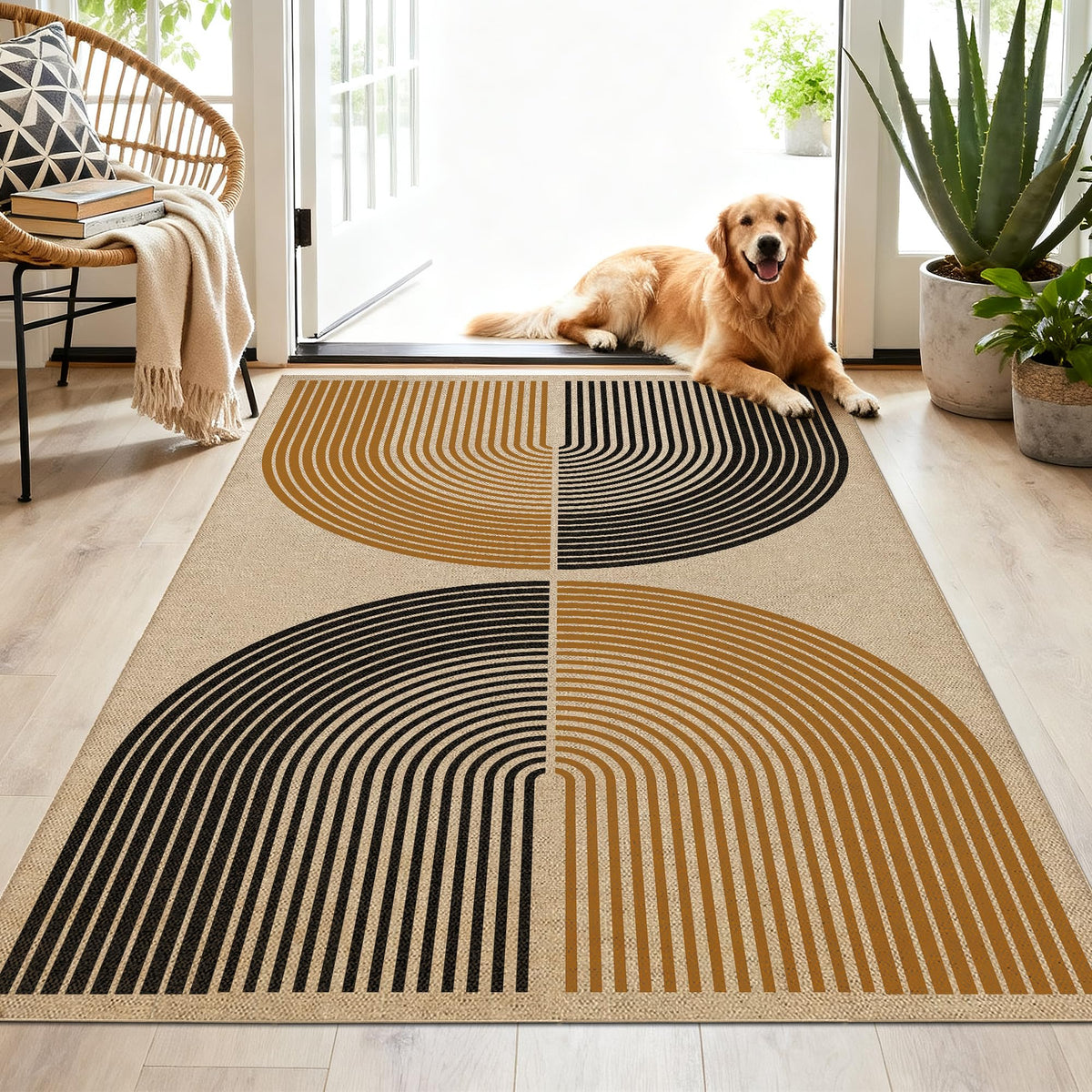 Washable 8x10 Modern Rainbow Easy Jute Indoor Outdoor Rug for Living Room