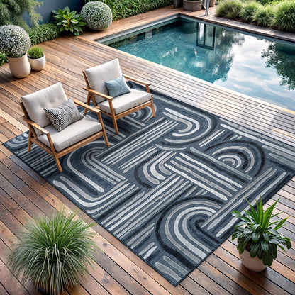 CAMILSON Indoor Outdoor Rug, Multi 5x7 Leaf Tropical Botanical Area Rugs for Indoor and Outdoor patios, Easy-Cleaning Non-Shedding Living Room, Garden and Kitchen Washable Outside Carpet (5 x 7)
