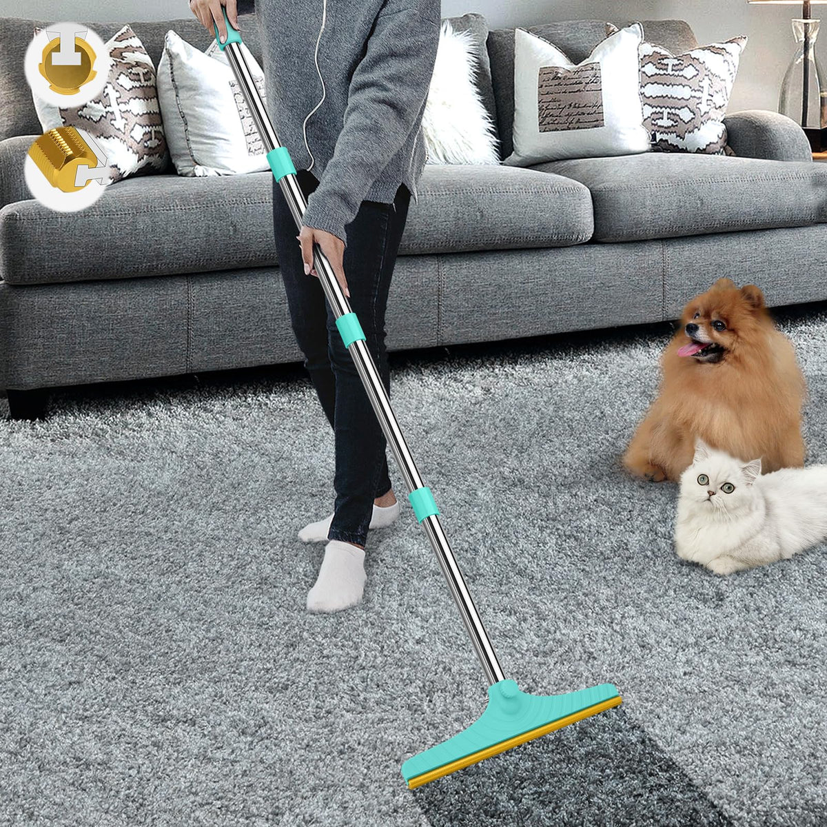 B-Land Carpet Rake for Pet Hair Removal, Reusable Carpet Scraper Broom