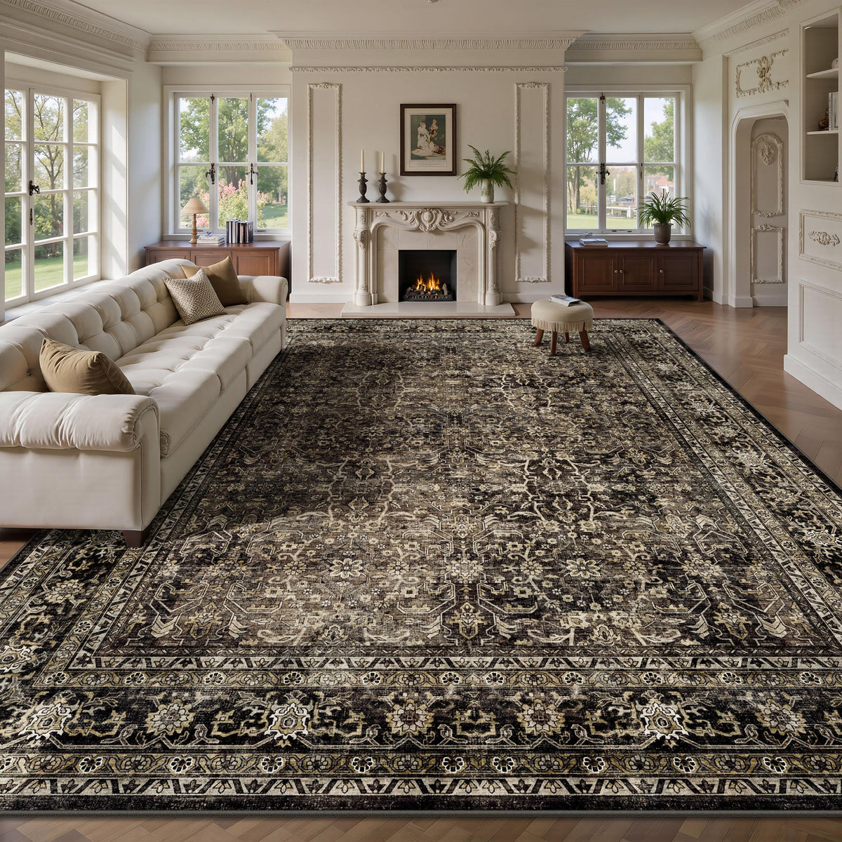 8x10 Area Rugs for Living Room - Washable Vintage Retro Large Rug, Soft Ultra Thin Non Slip Low Pile Traditional Distressed Boho Carpet for Bedroom Dining Room Home Office, Rust Clay