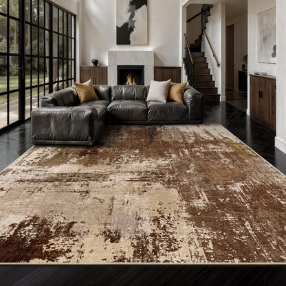 8x10 Rugs for Living Room - Modern Abstract Low Pile Washable Rug, Ultra Soft Non Slip Large Rugs, Floor Carpet for Bedroom Dining Room Office Laundry Nursery Home(Brown)