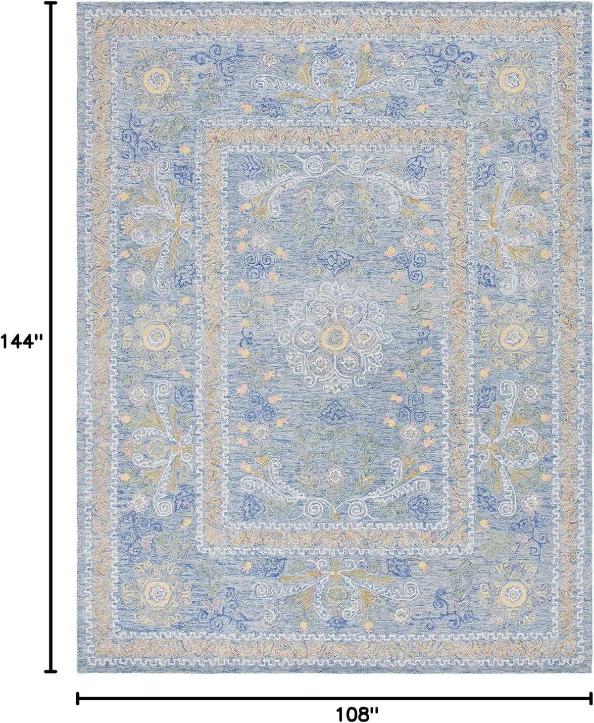 SAFAVIEH Micro-Loop Collection Area Rug - 9' x 12', Blue & Green, Handmade Wool, Ideal for High Traffic Areas in Living Room, Bedroom (MLP522M)