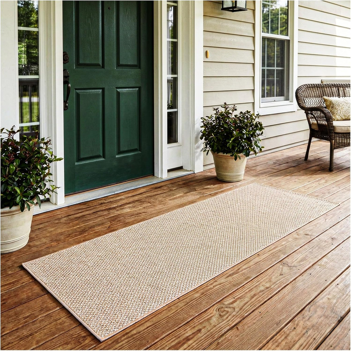 KOECKRITZ 6' x 12' Ivory Mix Nugget Special Indoor Outdoor Area Rug - Multilevel Loop Berber - Durable & Stain Resistant Carpet for Porches, Decks, Patios, Sunroom
