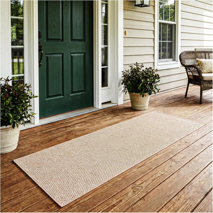 KOECKRITZ 6' x 12' Ivory Mix Nugget Special Indoor Outdoor Area Rug - Multilevel Loop Berber - Durable & Stain Resistant Carpet for Porches, Decks, Patios, Sunroom