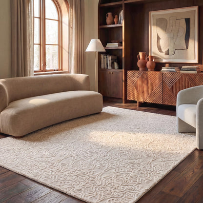 SAFAVIEH Blossom Collection Area Rug - 9' x 12', Beige & Ivory, Handmade Wool, Ideal for High Traffic Areas in Living Room, Bedroom (BLM112B)