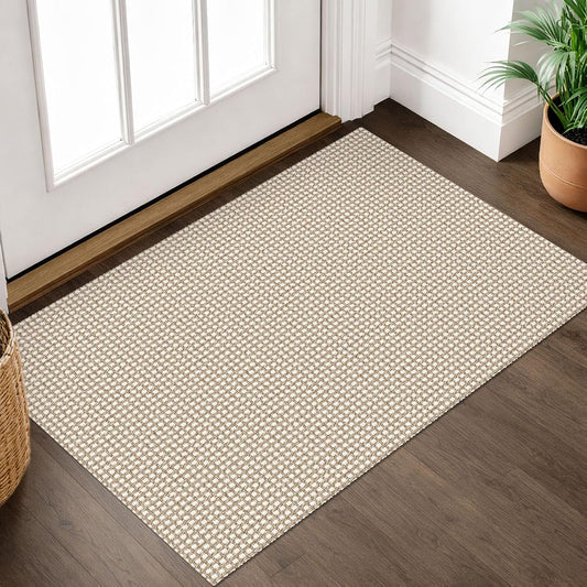 IOHOUZE Small Area Rug 2x3 Washable Woven Rugs for Entryway Non Slip Rubber Backed Front Door Rugs Indoor Doormat Throw Rug Floor Carpet for Entrance Kitchen, Cream/Beige