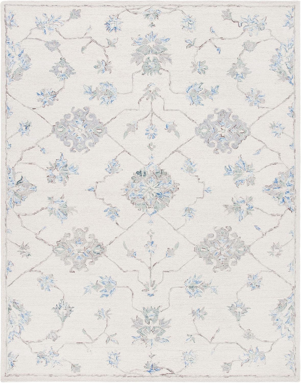 SAFAVIEH Micro-Loop Collection Area Rug - 9' x 12', Ivory & Grey, Handmade Wool, Ideal for High Traffic Areas in Living Room, Bedroom (MLP534F)