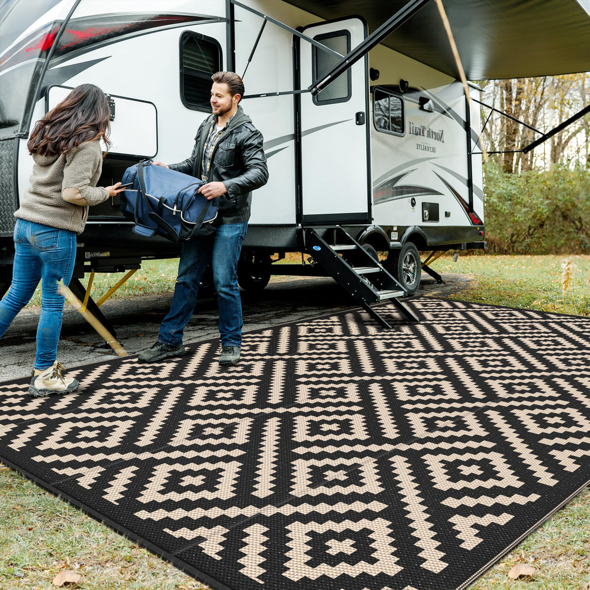 GENIMO Outdoor Rug, Waterproof Plastic Rugs for Patio, 5'x8' Cloud Grey