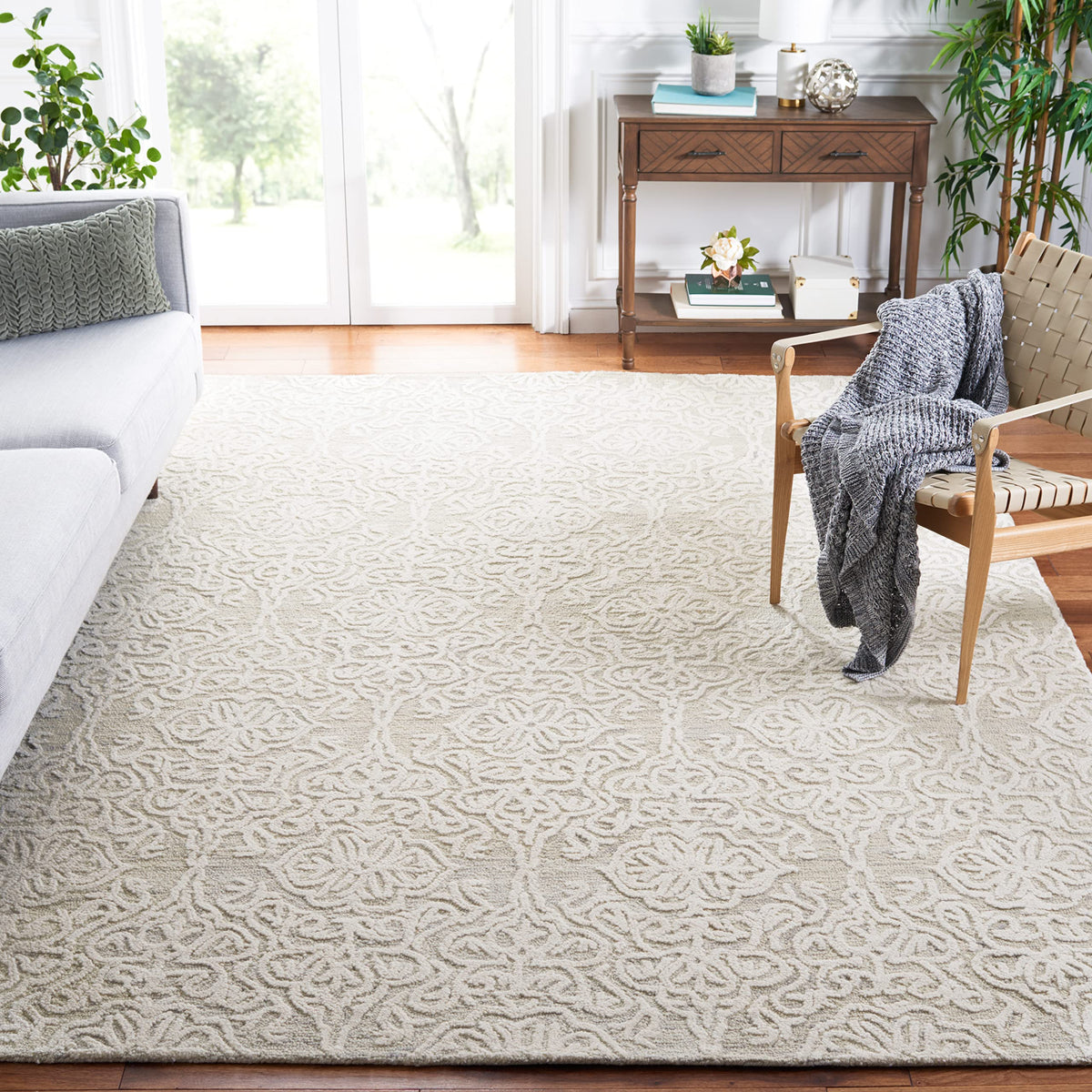 SAFAVIEH Blossom Collection Area Rug - 9' x 12', Beige & Ivory, Handmade Wool, Ideal for High Traffic Areas in Living Room, Bedroom (BLM112B)