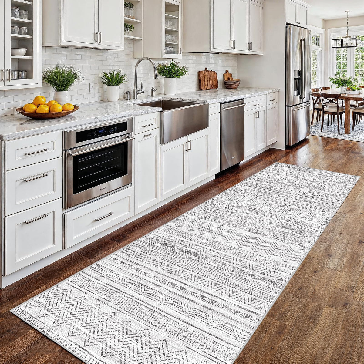 2'6"x8 Runner Rug Washable Moroccan: Non Slip Kitchen Long Floor Mat Gray