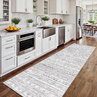 2'6"x8 Runner Rug Washable Moroccan: Non Slip Kitchen Long Floor Mat Gray