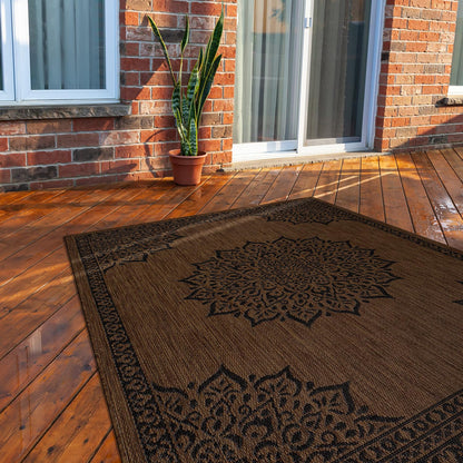 CAMILSON Indoor Outdoor Rug, 6x9 Bordered Dark Grey Black Modern Area Rugs for Indoor and Outdoor Patios, Kitchen and Hallway Mats, Washable Porch Deck Outside Carpet (Bordered Black, 6 x 9)
