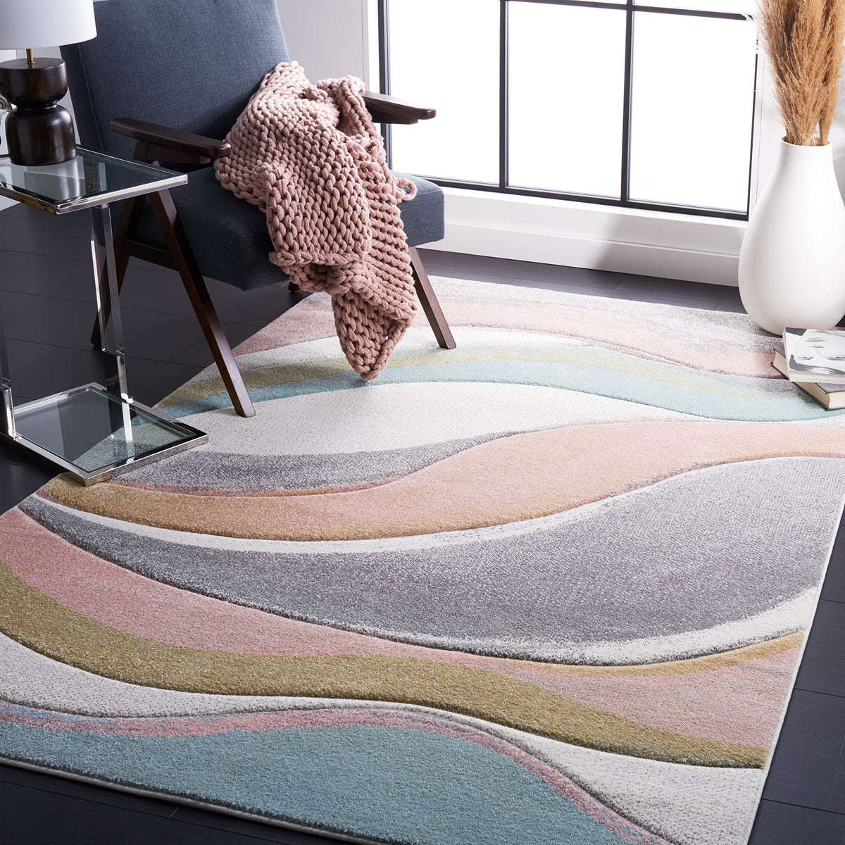 SAFAVIEH Hollywood Area Rug 10'6"x14', Modern Grey & Blue HLW766F