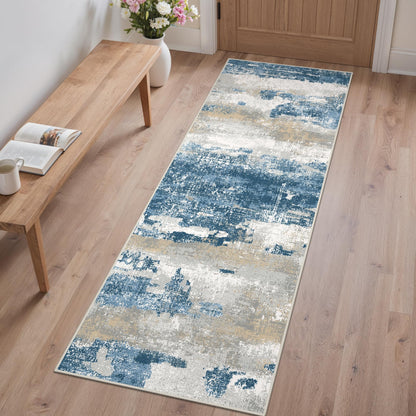 GENIMO 9x12 Area Rug Washable Non Slip for Living Room, Navy Blue Gray