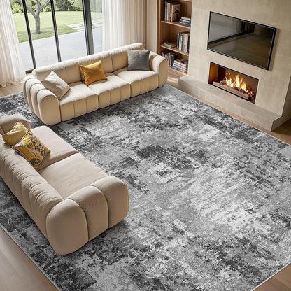 Tortania Washable 8x10 Area Rug for Living Room: Modern Abstract Neutral Large Soft Thin Rugs - Non Slip Indoor Carpet for Bedroom Dining Room Office Nursery Home Floor Decoration - Smoky Gray