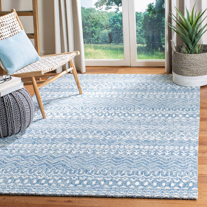 SAFAVIEH Micro-Loop Collection Accent Rug - 2'6" x 4', Blue & Ivory, Handmade Moroccan Boho Tribal Wool, Ideal for High Traffic Areas in Entryway, Living Room, Bedroom (MLP502M)