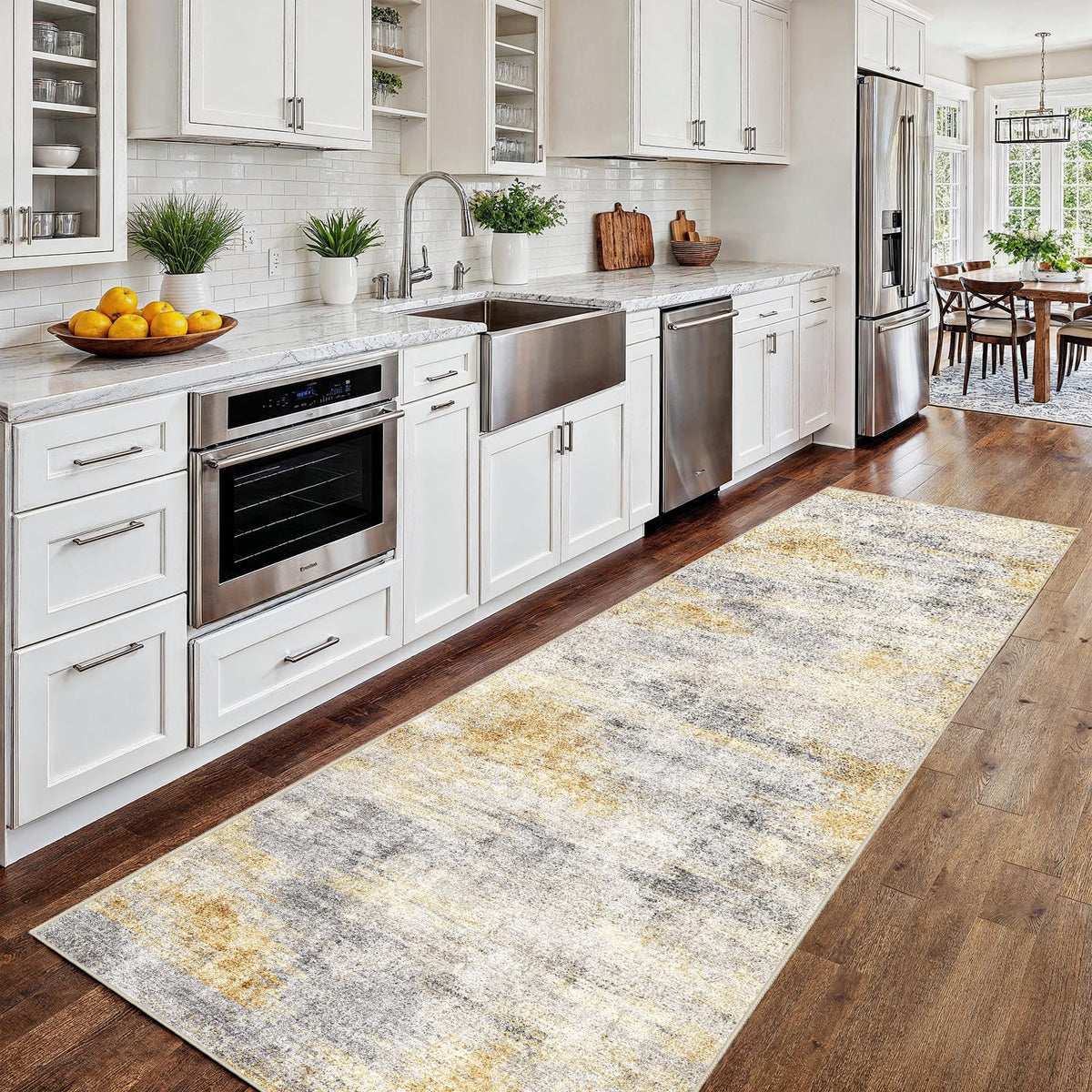 2'6"x8 Runner Rug Washable Moroccan: Non Slip Kitchen Long Floor Mat Gray