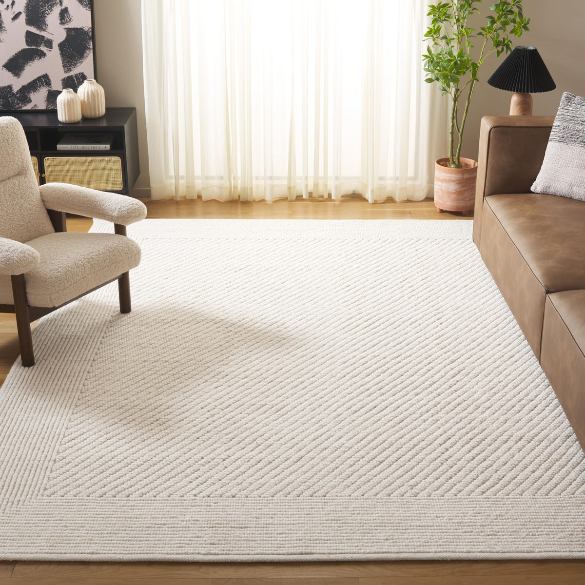 SAFAVIEH Natura Collection Area Rug - 5' x 8', Ivory, Handmade Wool, Ideal for High Traffic Areas in Living Room, Bedroom (NAT450A)
