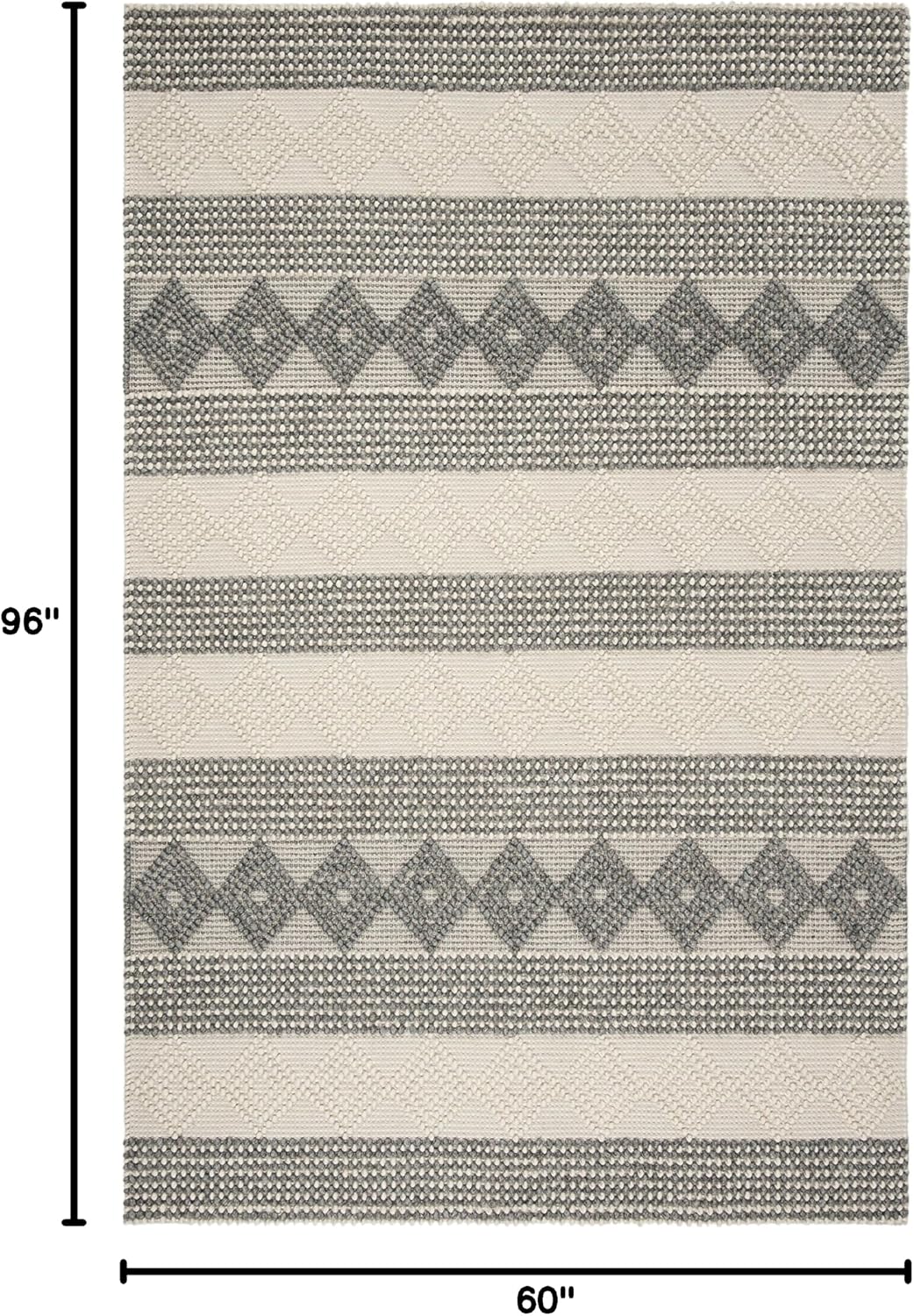SAFAVIEH Natura Collection Area Rug - 5' x 8', Grey & Ivory, Handmade Moroccan Boho Tribal Wool & Cotton, Ideal for High Traffic Areas in Living Room, Bedroom (NAT105F)
