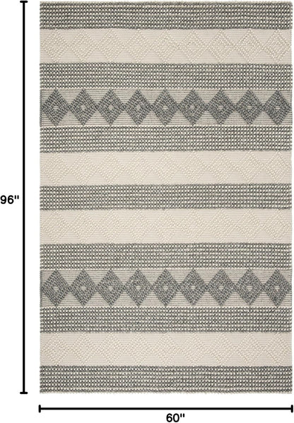 SAFAVIEH Natura Collection Area Rug - 5' x 8', Grey & Ivory, Handmade Moroccan Boho Tribal Wool & Cotton, Ideal for High Traffic Areas in Living Room, Bedroom (NAT105F)