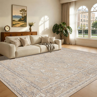 RCTJHOME 9x12 Brown Vintage Oriental Washable Area Rug Non-Slip Soft Carpet