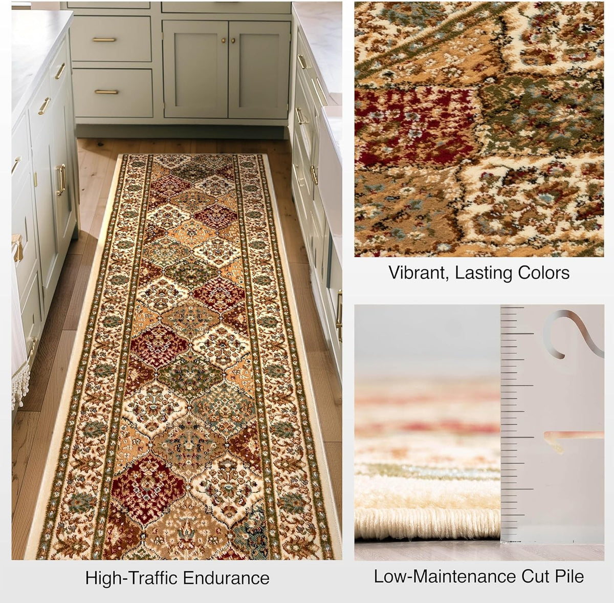Well Woven Custom Size Hallway Stair Runner - Choose Your Length - Pyla Oriental Red Green 27 Inches Wide x 18 Feet Long Runner (27" x 18') Traditional Carpet