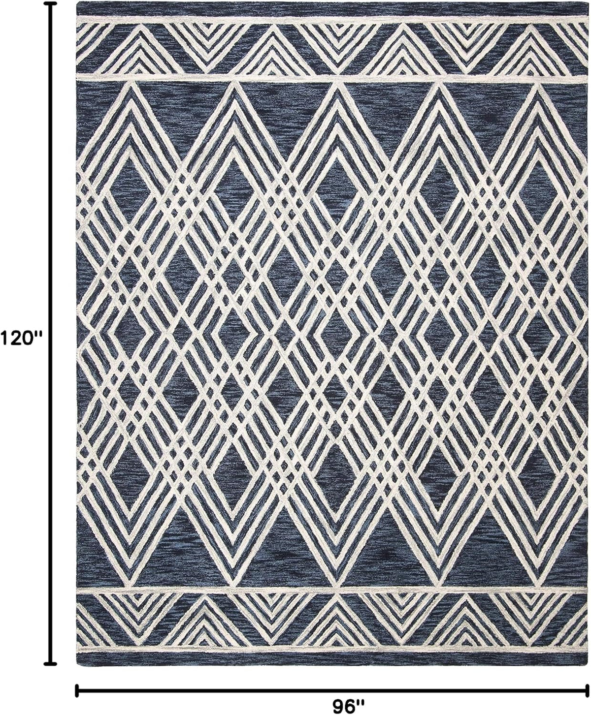 SAFAVIEH Area Rug 8x10 - Micro-Loop Collection - Large - Navy & Ivory, Handmade Wool, Moroccan Tribal Design, Ideal for Living Room, Bedroom, Office, Dining Space (MLP155N)