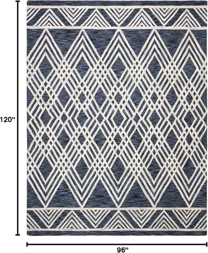SAFAVIEH Area Rug 8x10 - Micro-Loop Collection - Large - Navy & Ivory, Handmade Wool, Moroccan Tribal Design, Ideal for Living Room, Bedroom, Office, Dining Space (MLP155N)