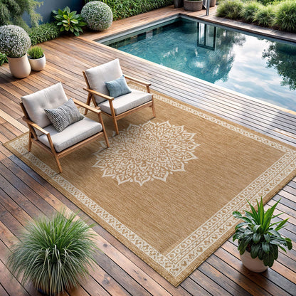 CAMILSON Indoor Outdoor Rug, 6x9 Bordered Dark Grey Black Modern Area Rugs for Indoor and Outdoor Patios, Kitchen and Hallway Mats, Washable Porch Deck Outside Carpet (Bordered Black, 6 x 9)