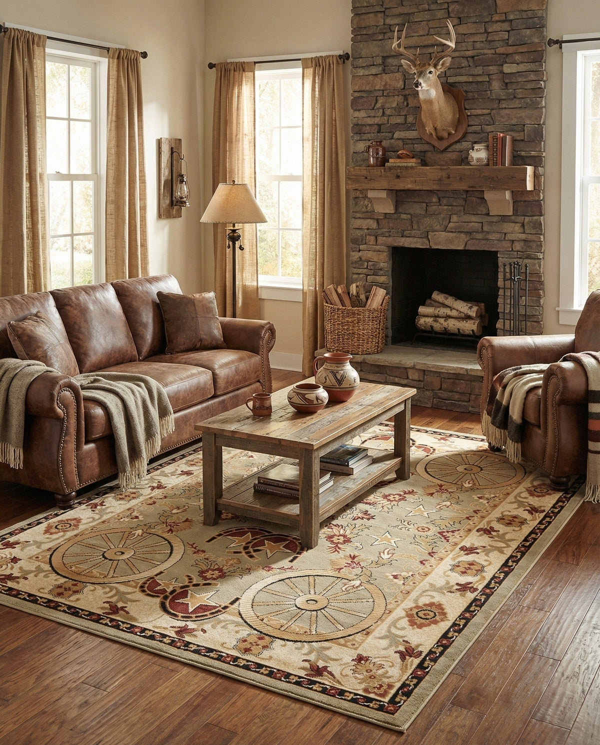 Rugs.com - Pioneer Rug – 5 Ft Square Ivory Easy-Clean Rug – Rustic Decor for Living Rooms, Bedrooms, and Entryways