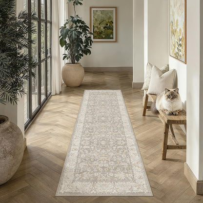 8x10 Washable Area Rug Beige Grey Non Slip Vintage Carpet