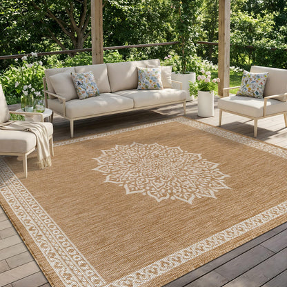 CAMILSON Indoor Outdoor Rug, 6x9 Bordered Dark Grey Black Modern Area Rugs for Indoor and Outdoor Patios, Kitchen and Hallway Mats, Washable Porch Deck Outside Carpet (Bordered Black, 6 x 9)