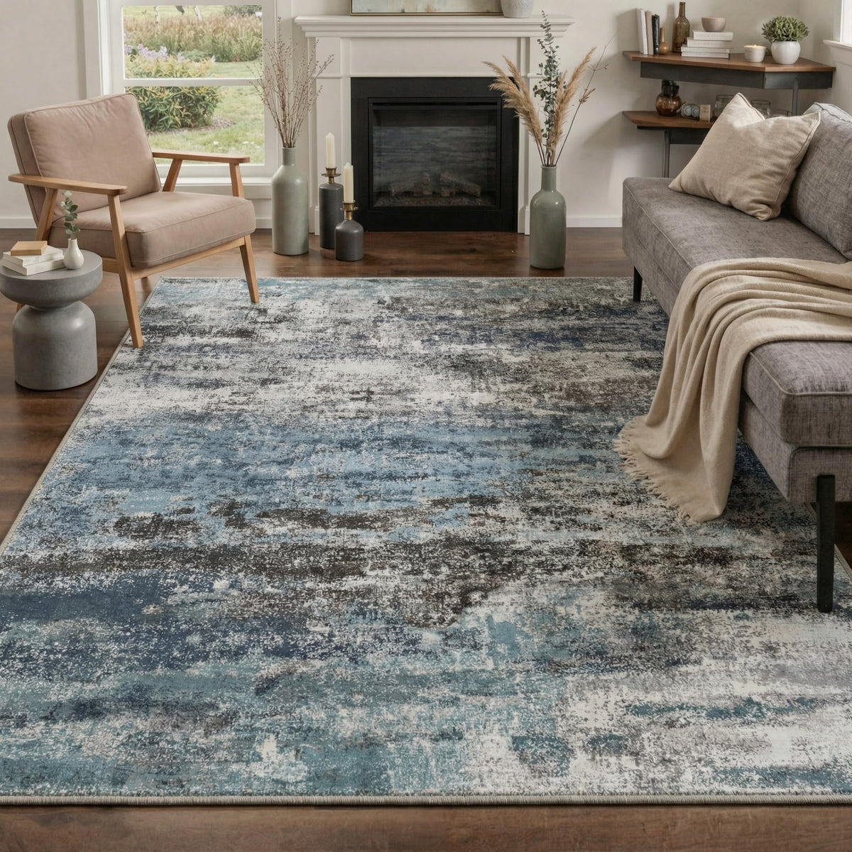 GENIMO 9x12 Area Rug Washable Non Slip for Living Room, Navy Blue Gray