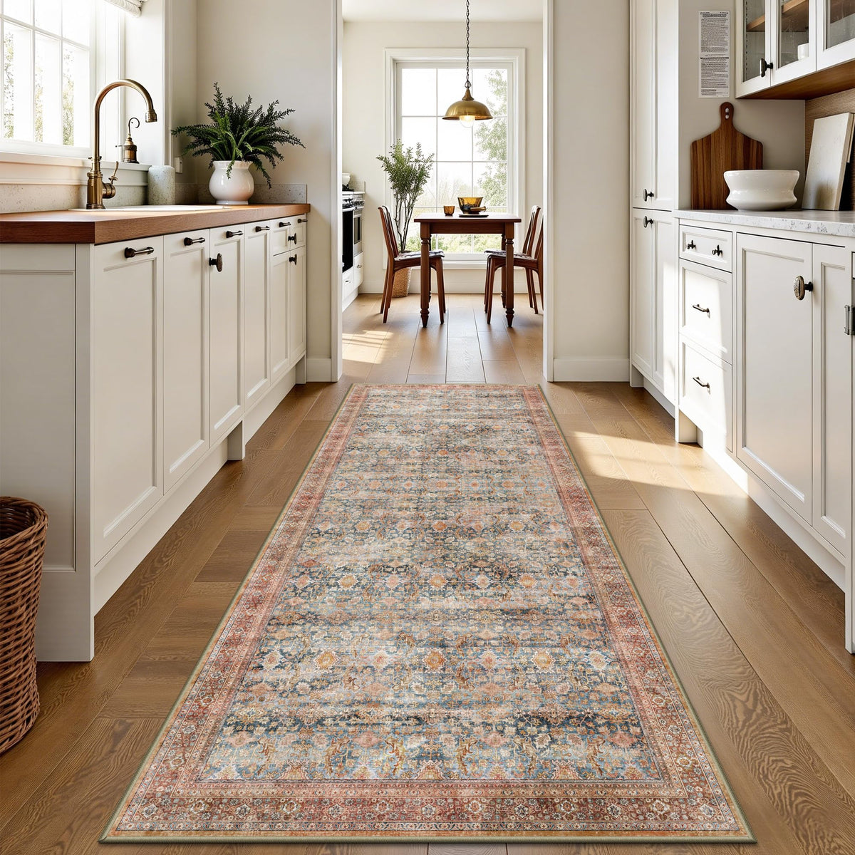 8x10 Area Rugs for Living Room - Washable Vintage Retro Large Rug, Soft Ultra Thin Non Slip Low Pile Traditional Distressed Boho Carpet for Bedroom Dining Room Home Office, Rust Clay
