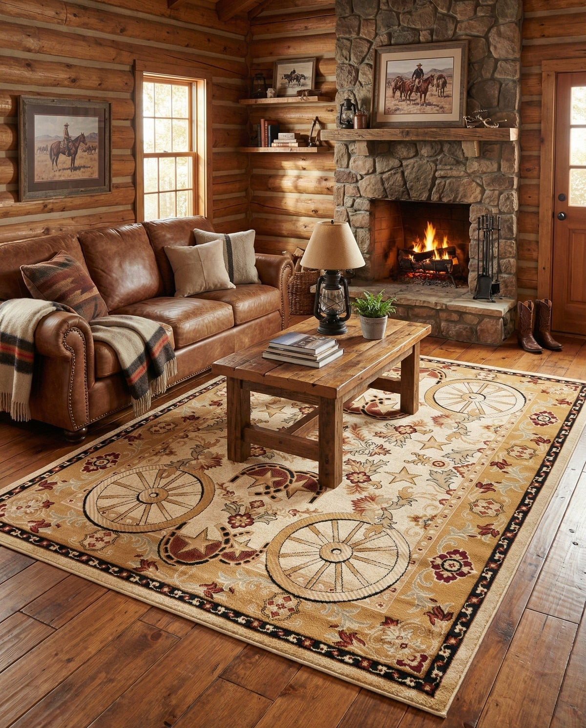 Rugs.com - Pioneer Rug – 5 Ft Square Ivory Easy-Clean Rug – Rustic Decor for Living Rooms, Bedrooms, and Entryways