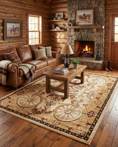 Rugs.com - Pioneer Rug – 5 Ft Square Ivory Easy-Clean Rug – Rustic Decor for Living Rooms, Bedrooms, and Entryways