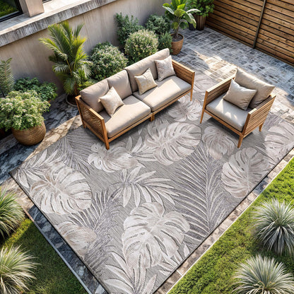 CAMILSON Indoor Outdoor Rug, Multi 5x7 Leaf Tropical Botanical Area Rugs for Indoor and Outdoor patios, Easy-Cleaning Non-Shedding Living Room, Garden and Kitchen Washable Outside Carpet (5 x 7)