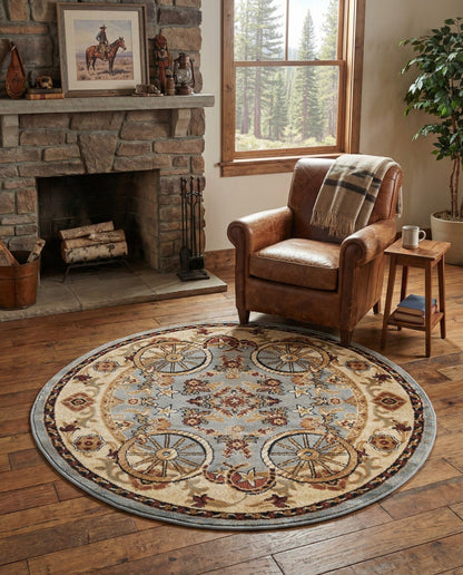Rugs.com - Pioneer Rug – 5 Ft Square Ivory Easy-Clean Rug – Rustic Decor for Living Rooms, Bedrooms, and Entryways